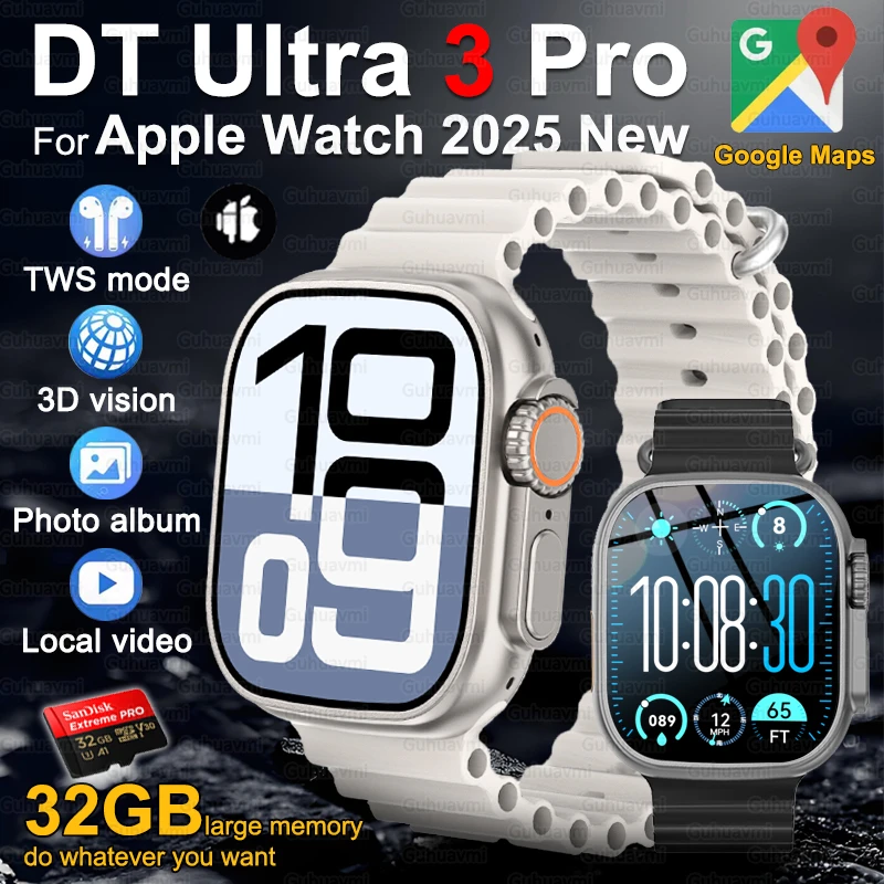 Lettore MP3/MP4 DT Ultra 3 Smartwatch Schermo Amoled 32GB Bluetooth Condivisione di rete APP Negozio ChatGPT Smart Watch Orologio sportivo da uomo
