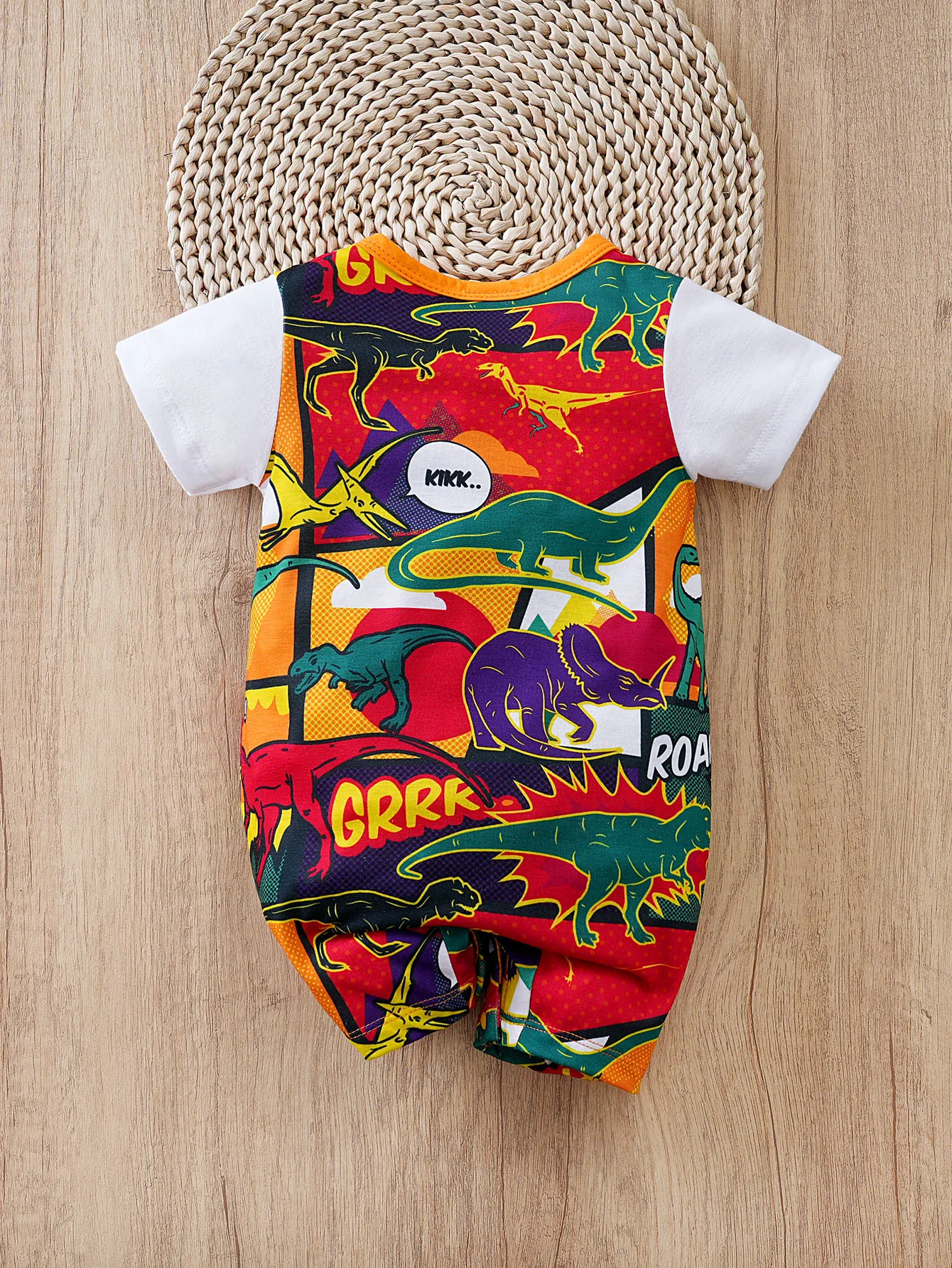 Newborn Baby Clothes Red dinosaur print Jumpsuit Summer Short Sleeve Romper 0-12 months Infant Toddler Pajamas One Piece Outfit