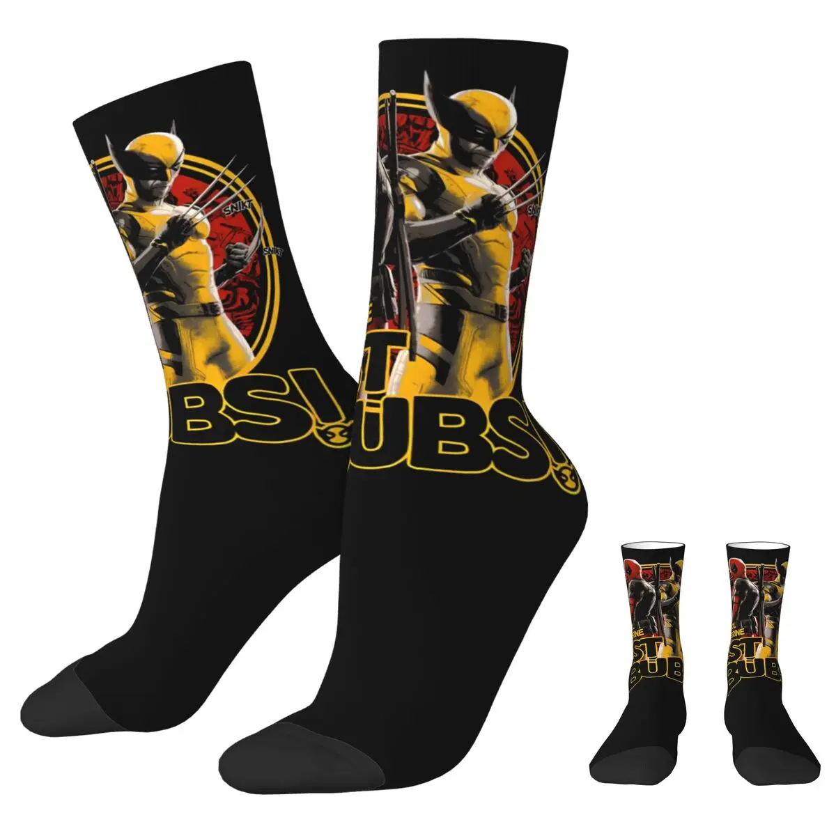 Harajuku Deadpool & Wolverine Together Football Socks Friendship Polyester Crew Socks for Unisex