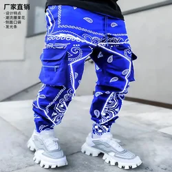 New printed cashew flower harem pants men 2021 European and American style loose high street multi-pocket overalls men's feet