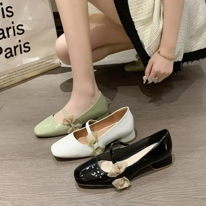 

New Spring Women Shoes French Small Square Toe Shallow Pumps Mid Thick Heels Dress Low Heel Shoe Comfort Fashion Casual Simpl