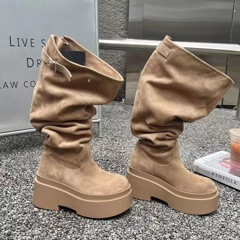 

High Heels Platform Women Suede High Boots Winter New 2025 Trend Knee High Cozy Woman Shoes Party Punk Gladiator Botas Pumps