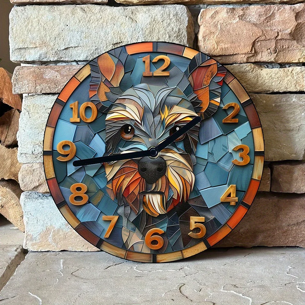 Schnauzer-Themed Silent Wall Clock, Aluminum Metal, Pet Lover'S Decor, Perfect For Apartments & Children'S Rooms