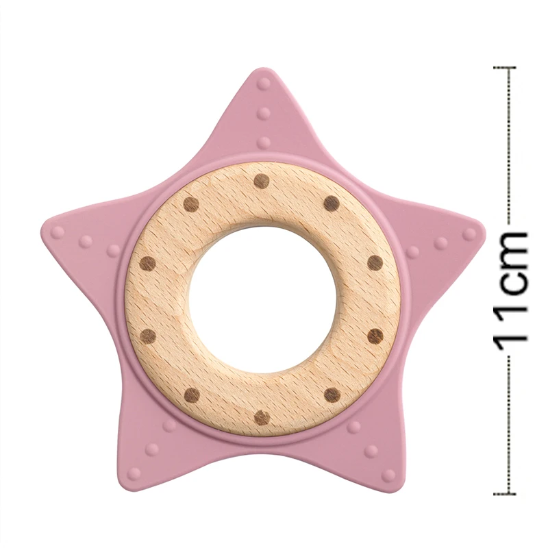 1PC Silicone Teether Baby Star Shape Wooden Ring Kid Baby Toy Gift BPA Free Silicone Children Chewing Teething Goods