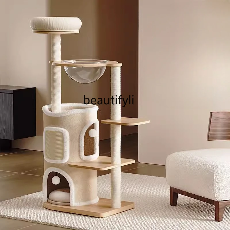 Solid Wood Cat Climbing Frame Cat Litter Tree Integrated Cat Scratch Board Winter Multi-Layer Double Layer Warm