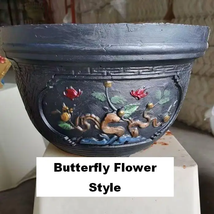 32cm Round Concrete Flower Pot Mold ABS Plastic Reusable DIY Cement Planter Mould Butterfly Plum Magpie Pine Crane Relief Bonsai