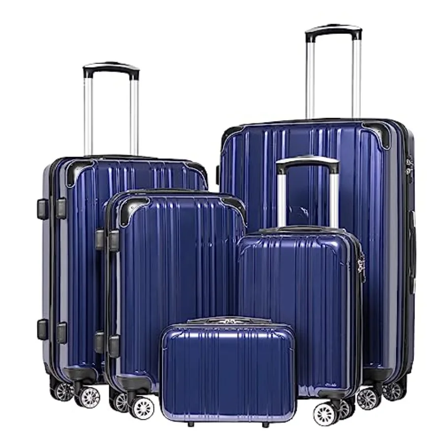 

5 Piece Luggage Set Durable Lightweight Carry On Suitcase with PC+ABS Hardshell Dual Spinner Wheels TSA Lock and YKK Zipper in