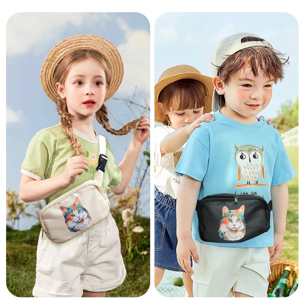 

Kids Crossbody Bags Boy Girl Solid Cat Pattern Decor Chest Bags Children Outing Polyester Waist Bags Stylish Kids Packs