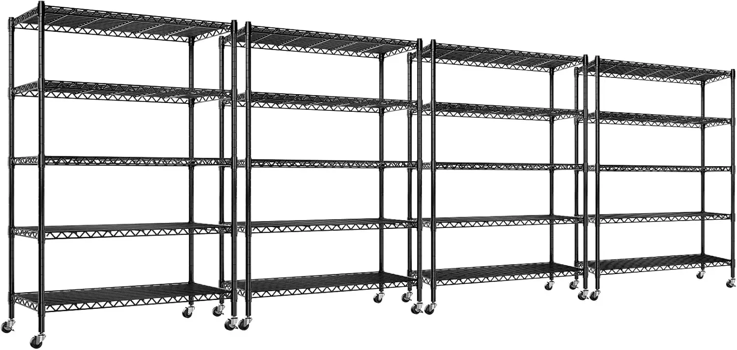 

Wire Shelving with Wheels Deep Storage Shelves with Wheels 73.6" H Tall Metal Shelving Unit Adjustable 5 Tier Sturdy Metal