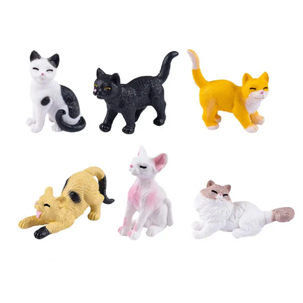 Stress Relief Cat Decor 6pcs Kitten Ornament Set Mini Cat Statues for Desk Decor Stress Relief Healing Partner Figurines