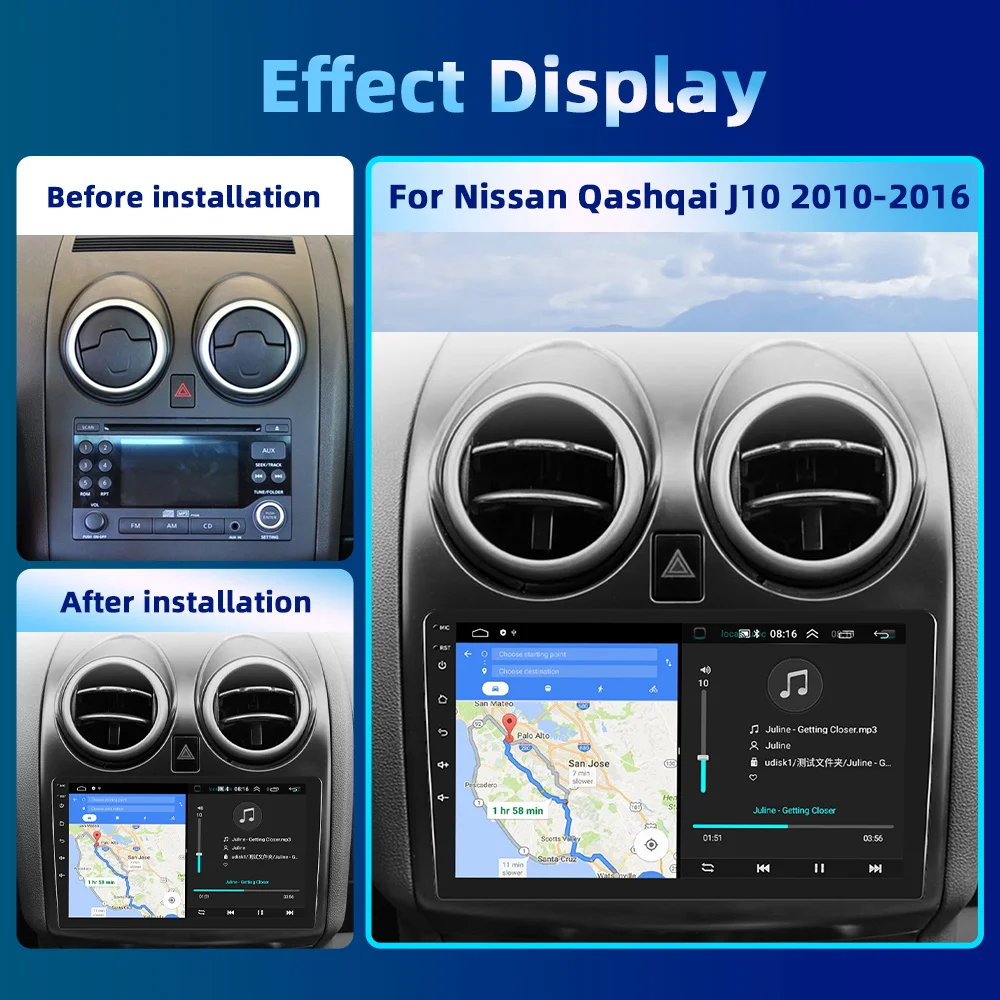 Podofo Car Radio Android For Nissan Qashqai J10 2006-2016 AI Voice Video Player Navigation Stereo 4G Auto Carplay 2din Autoradio