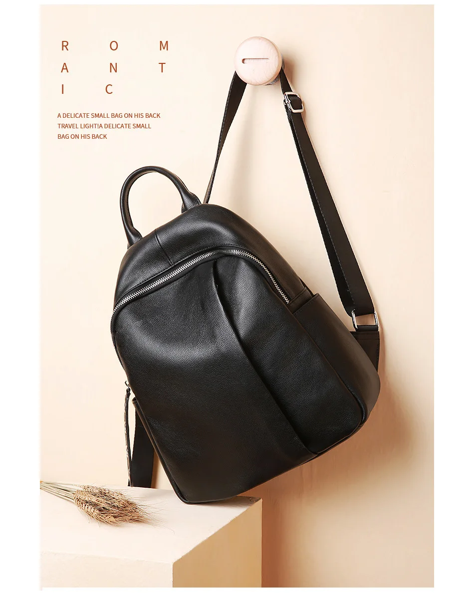 Zency Women Fashion Black Backpack 100% Genuine Leather Bag For Office Ladies Daily Casual Knapsack for Commuting Work Shopping