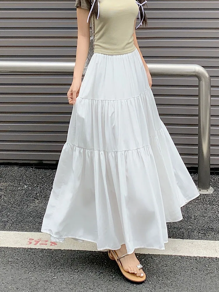 Matakawa Spring Autumn Women Skirts Korean Fashion Solid Sweet A-line Faldas Mujer French Style Elegant Jupe Femme Vintage