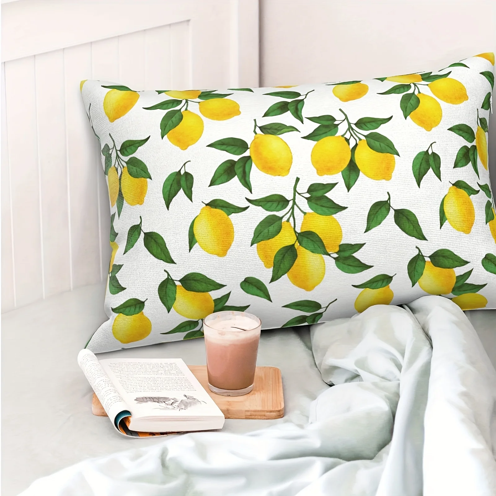 1pc Watercolor Lemon Printed Lumbar Pillow Cover, Suitable for Sofa, Bedroom, Living Room, Kitchen, Sweet Gift for Lemon Lovers