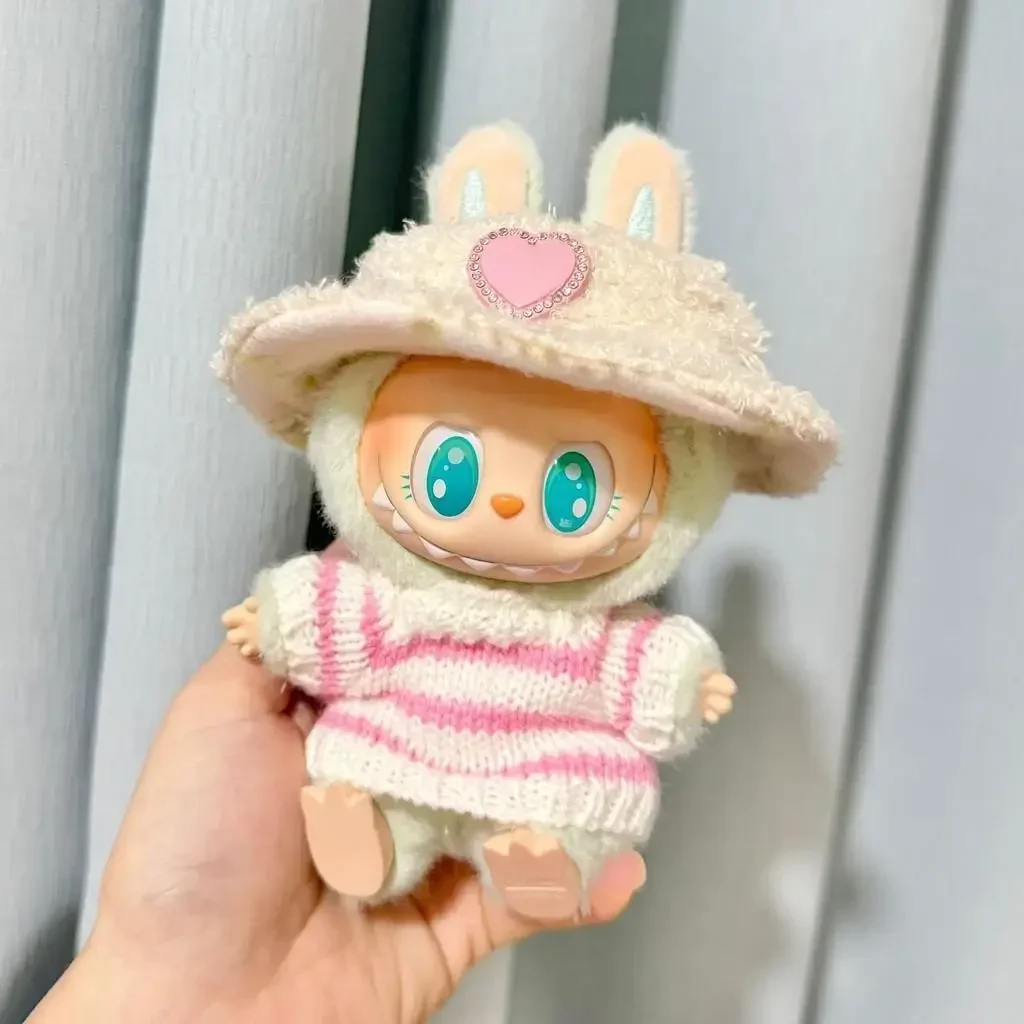 Mini Plush Doll\'S Clothes Outfit Accessories For Korea Labubu V1 V2 Idol sitting party pink and white striped sweater Clothing