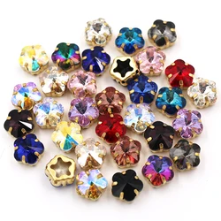 Clothing Accessories 10mm Plum Bossom Shape Glass Crystal Sewing Gold Claw Setting Margarita Rhinestones For Dress/Shoes/Bags