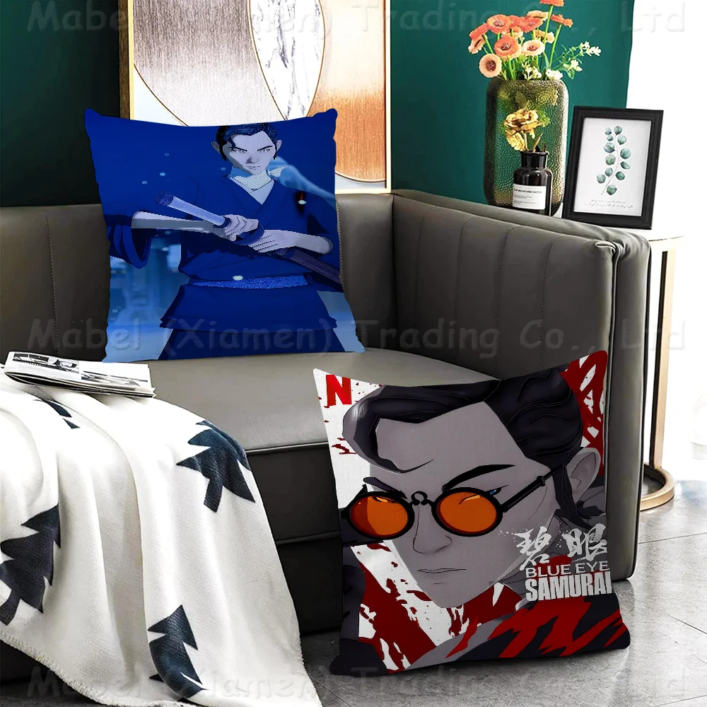 Blue Eye Samurai Anime Pillow Gift Home Office Decoration Bedroom Sofa Car Cushion Cover Case 45x45