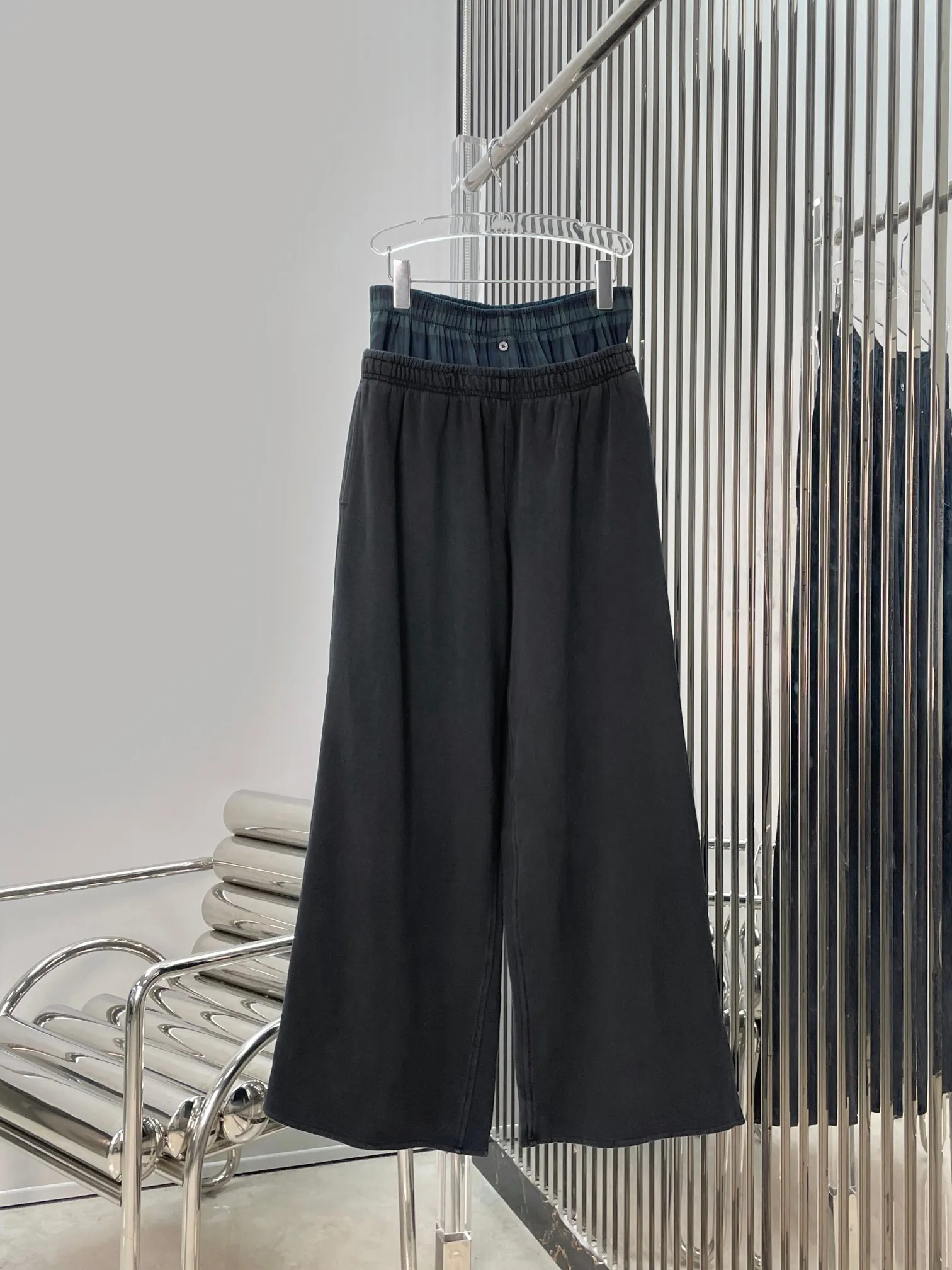 

Sporty Plaid Wide Leg Pants Women's Fake Two-Piece Elastic Waist Casual Loose Fit Teen Girls Cotton Trousers Fashionable Slim...
