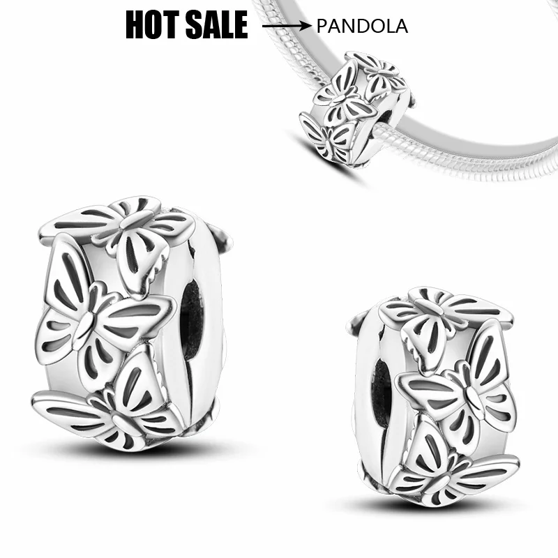 Animal 925Silver Butterfly Flying Fixed Clip Charm Bead Suitable for Pancharm Original Ladies DIY Bracelet Exquisite Jewelry Gif