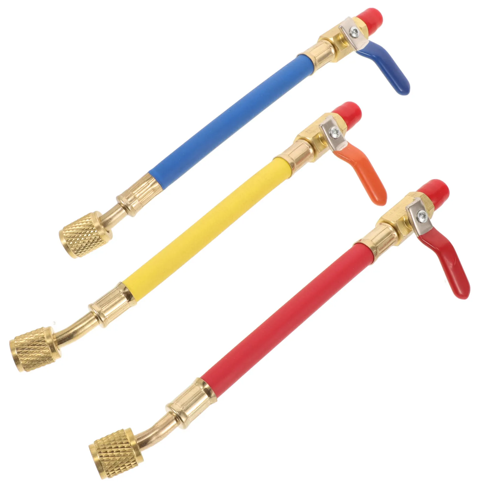 

Набор из 3 шаровых кранов и шлангов для заправки хладагента (красный, желтый, синий), устойчивые к высокому давлению, для систем ОВКВ и кондиционирования воздуха