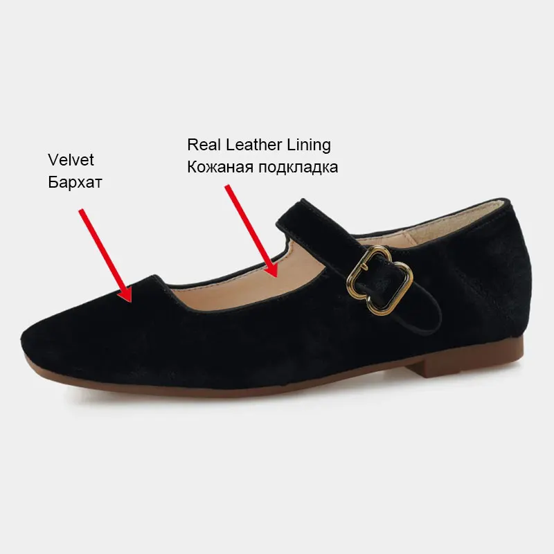 JOZHAMTA Size 34-39 Velvet Ballet Flats Shoes for Women Soft Leather Buckle Strap Low Heels 2025 Fashion Mary Janes Casual Dress