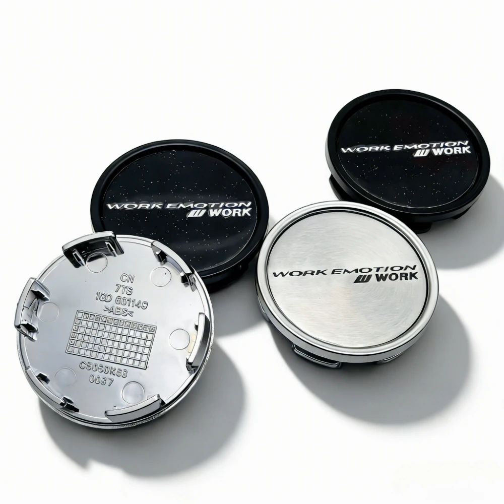 4 unidades Tapas centrales de rueda JDM W WORK Emotion Logo Emblem para coche, con clips de 58 mm y tapas de buje de 53 mm, cubiertas antipolvo para llantas, accesorios para coche