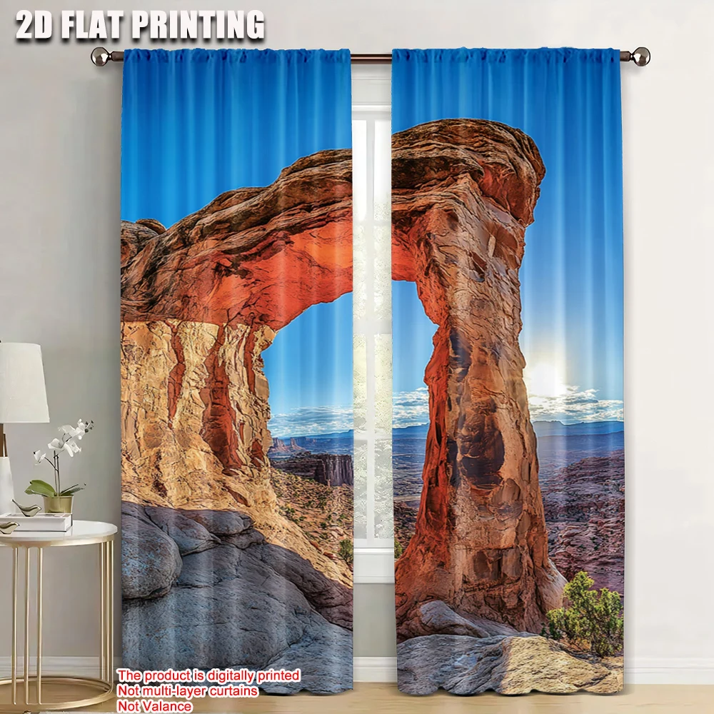 

2pc, Window Curtains Mesa Arch National Park Durable 100% Polyester Fabric,Without Electricity Festive Backdrops for Various