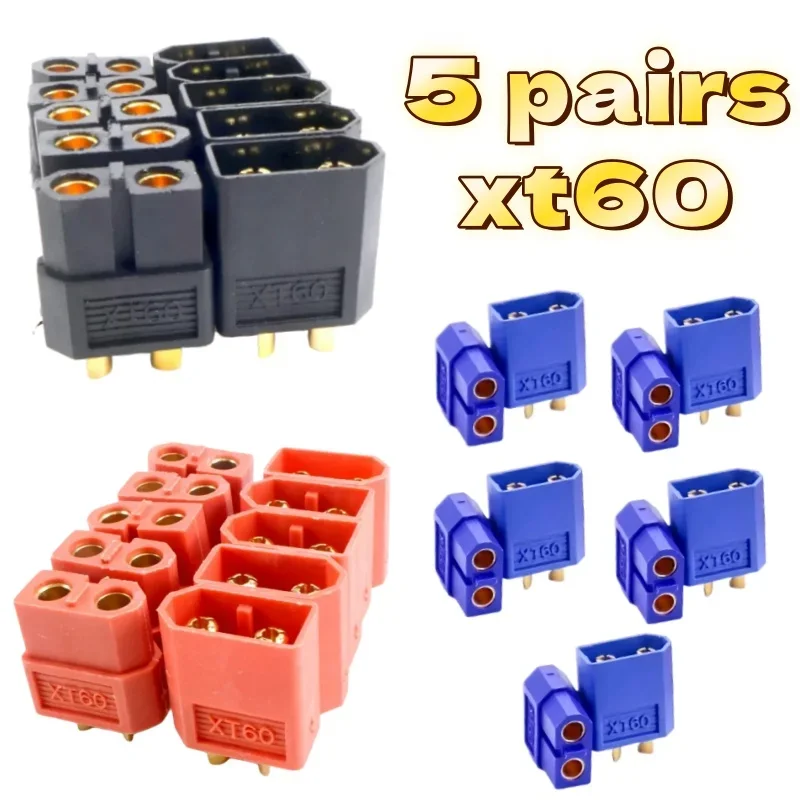 5 pares xt60 amarelo azul preto vermelho macho fêmea conectores de bala plugues de alimentação para rc lipo bateria motor xt60 drone conectores