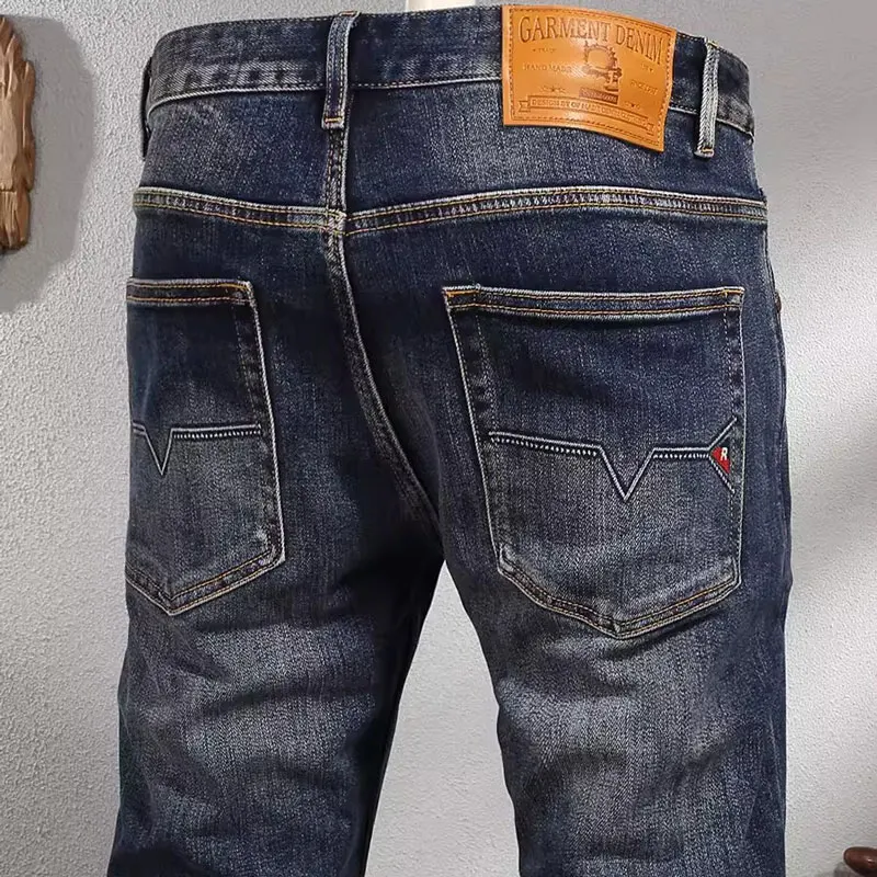 Fashion Designer Men Jeans Retro Black Blue Stretch Slim Fit Vintage Jeans Men Trousers High Quality Casual Denim Pants Hombre