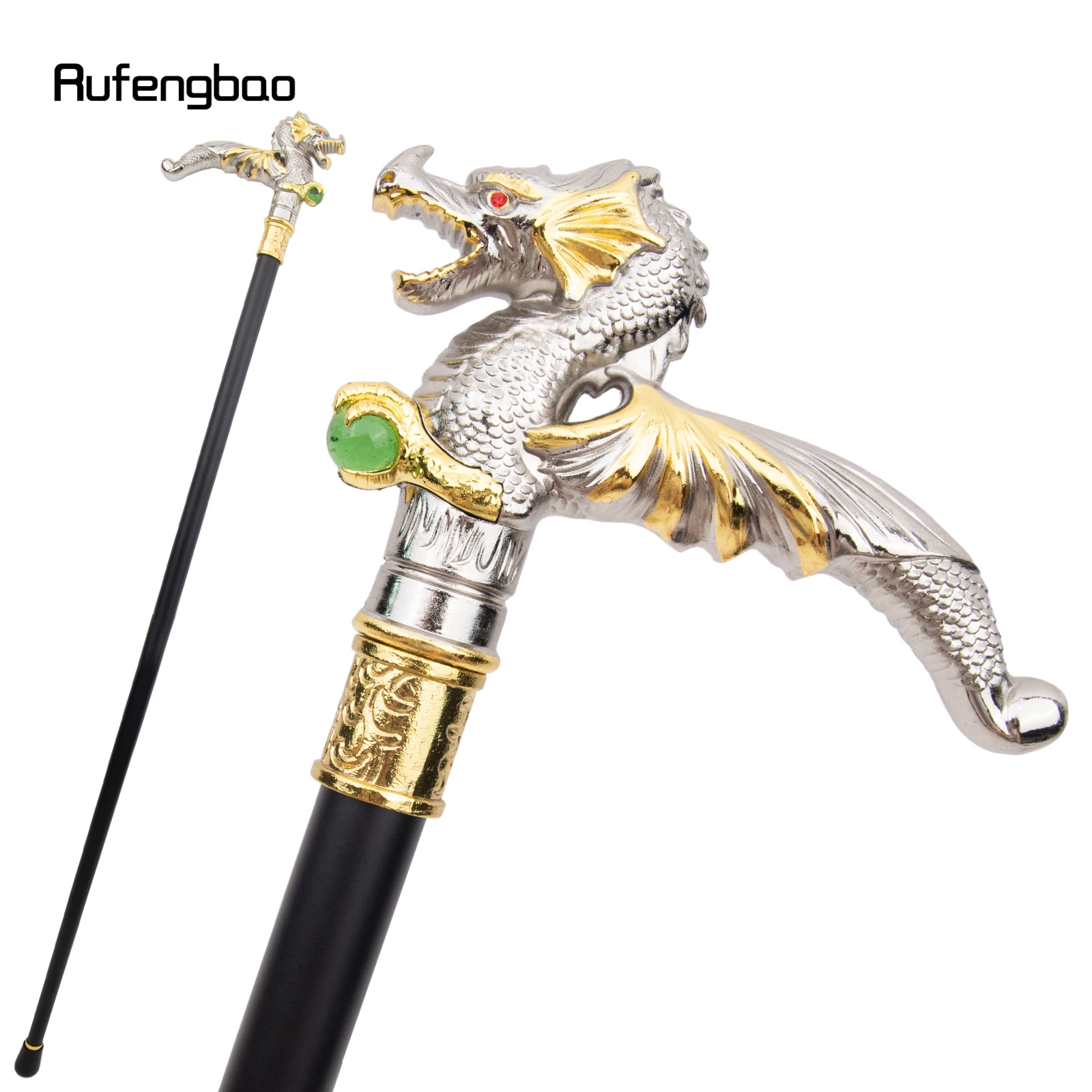 Golden White Dragon Scrambling Ball Single Joint Fashion Walking Stick Decorative Vampire Cospaly Cane Halloween Crosier 93cm