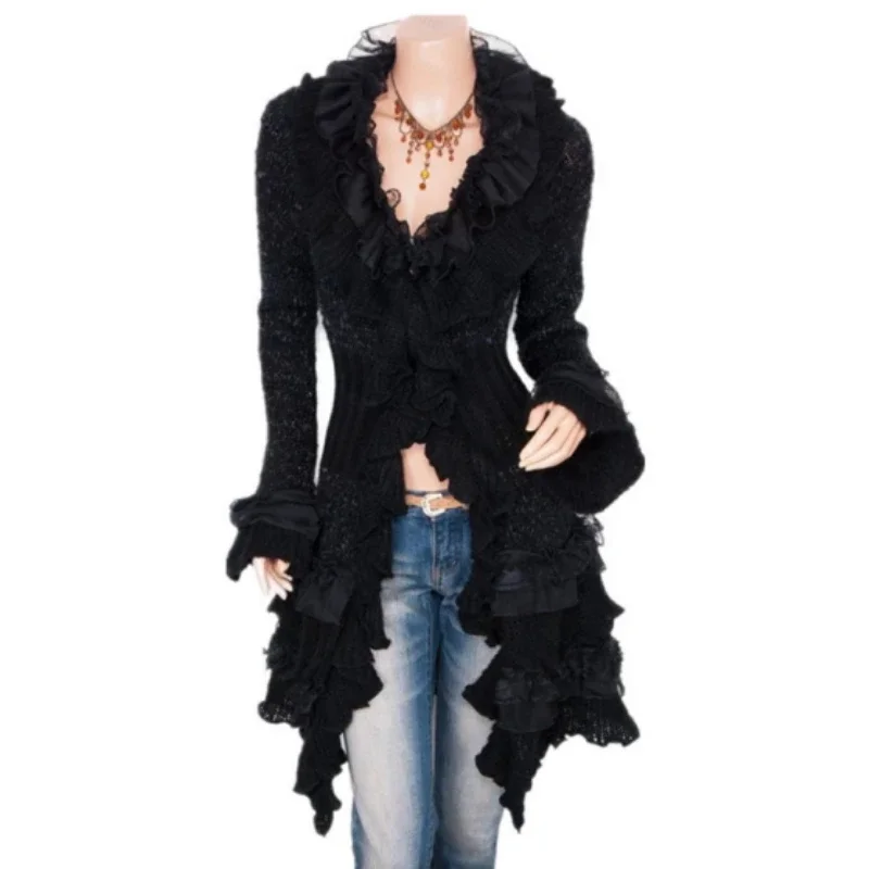 2025 Vintage Renaissance Coat Women Lace Jacket Victorian Steampunk Stand Collar Medieval Lace Up Dress Suit Countess Cardigan