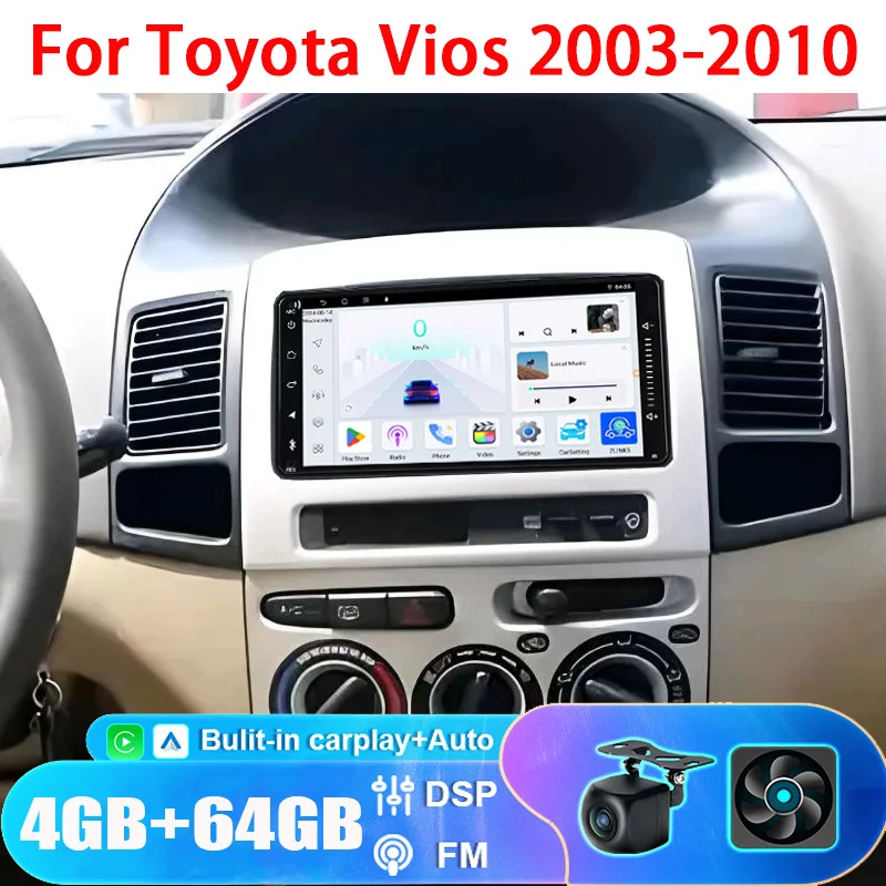 

7" 6+128GB For Toyota Vios 2003-2010 Car Stereo Radio Apple CarPlay Android 13 Head Unit FM GPS