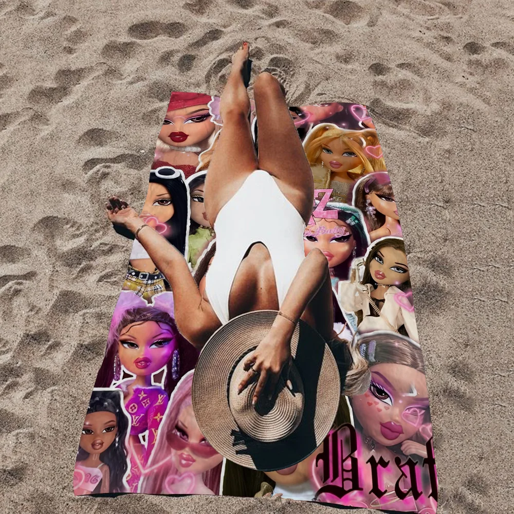 B-Bratz D-Doll كلاسيكي أنيمي كبير ستوكات مناشف الشاطئ منشفة سريعة الجافة الرمال مناشف الشاطئ منشفة حمام السباحة للسفر حمام سباحة اليوغا