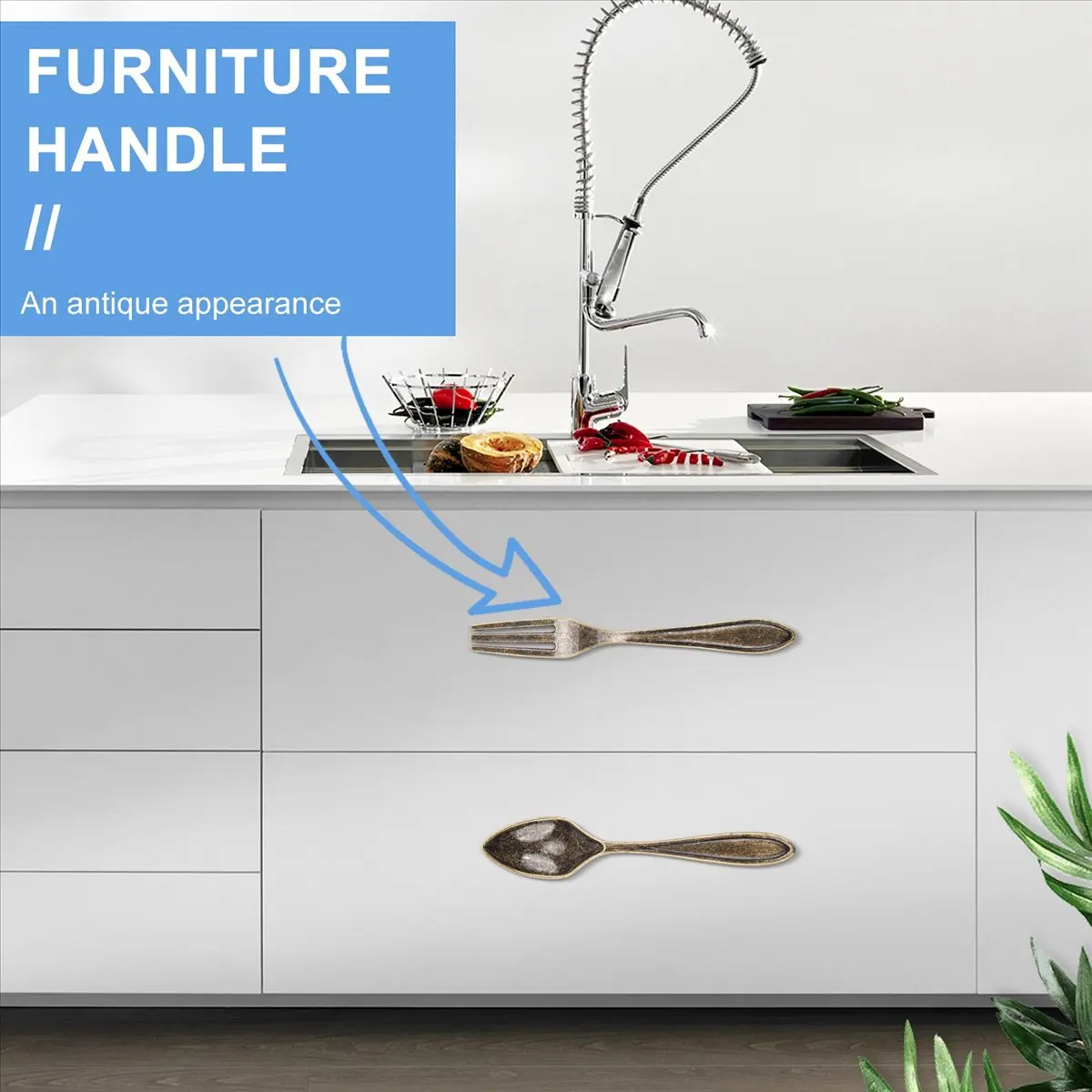 A013 15 Pcs Knife Spoon Fork Kitchen Cabinet Closet Drawer Pull Handles Knobs 3-Inch Center to Center Bronze