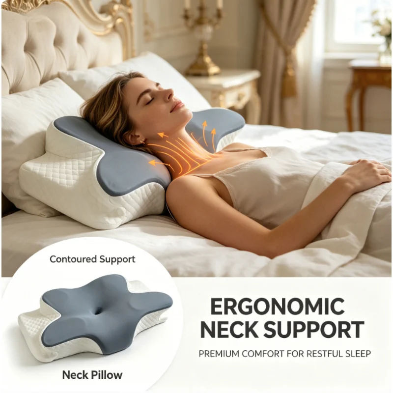 Travesseiro ortopédico de espuma de memória para verão, suporte cervical, alívio da dor no pescoço, respirável para travessas laterais do estômago