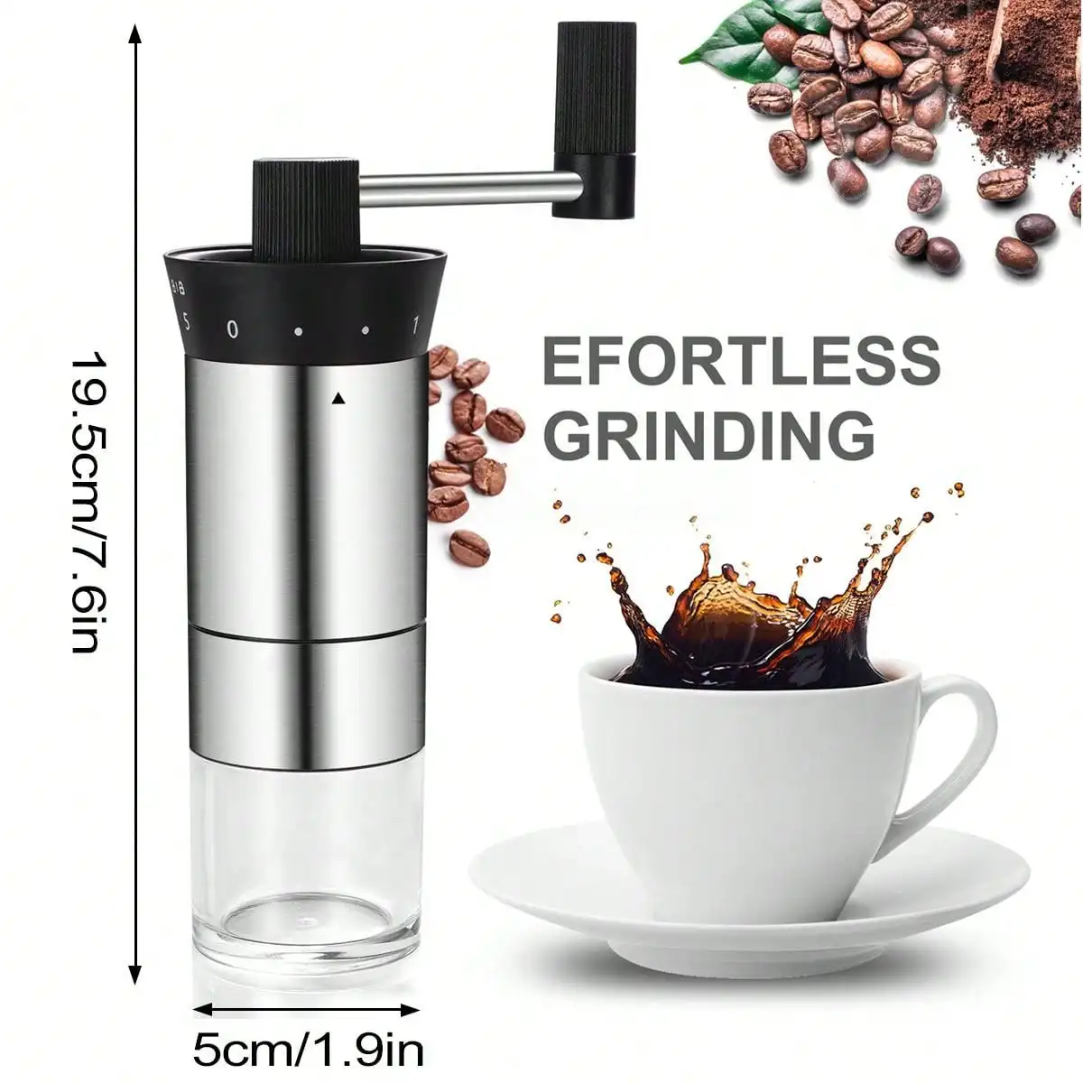 Leeseph Manual Coffee Bean Grinder,Stainless Steel Versatile Adjustable Hand Crank Mill,Hand coffee Grinder for Camping, Travel