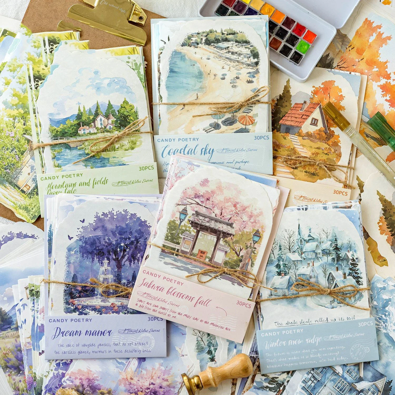 JIANWU Travel Notes Series Literary Watercolor Landscape Collage Decor Material Paper Creative DIY Junk Journal Stationery