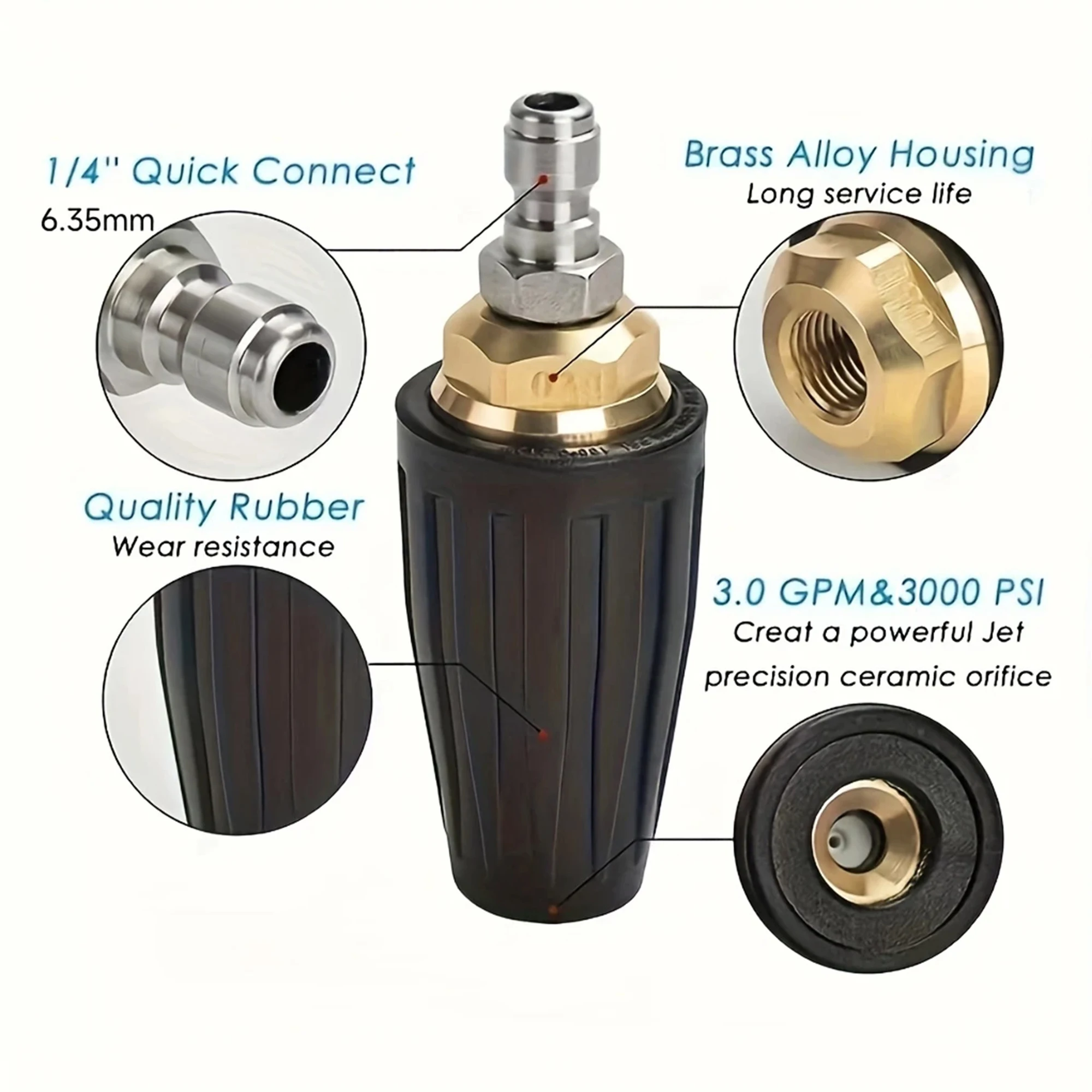 

Вращающийся наконечник турбонасадки, 1 шт., 1/4 дюйма, QC, 3000 фунтов на квадратный дюйм, макс. 3,0 галлона в минуту для кирпичных бетонных виниловых поверхностей