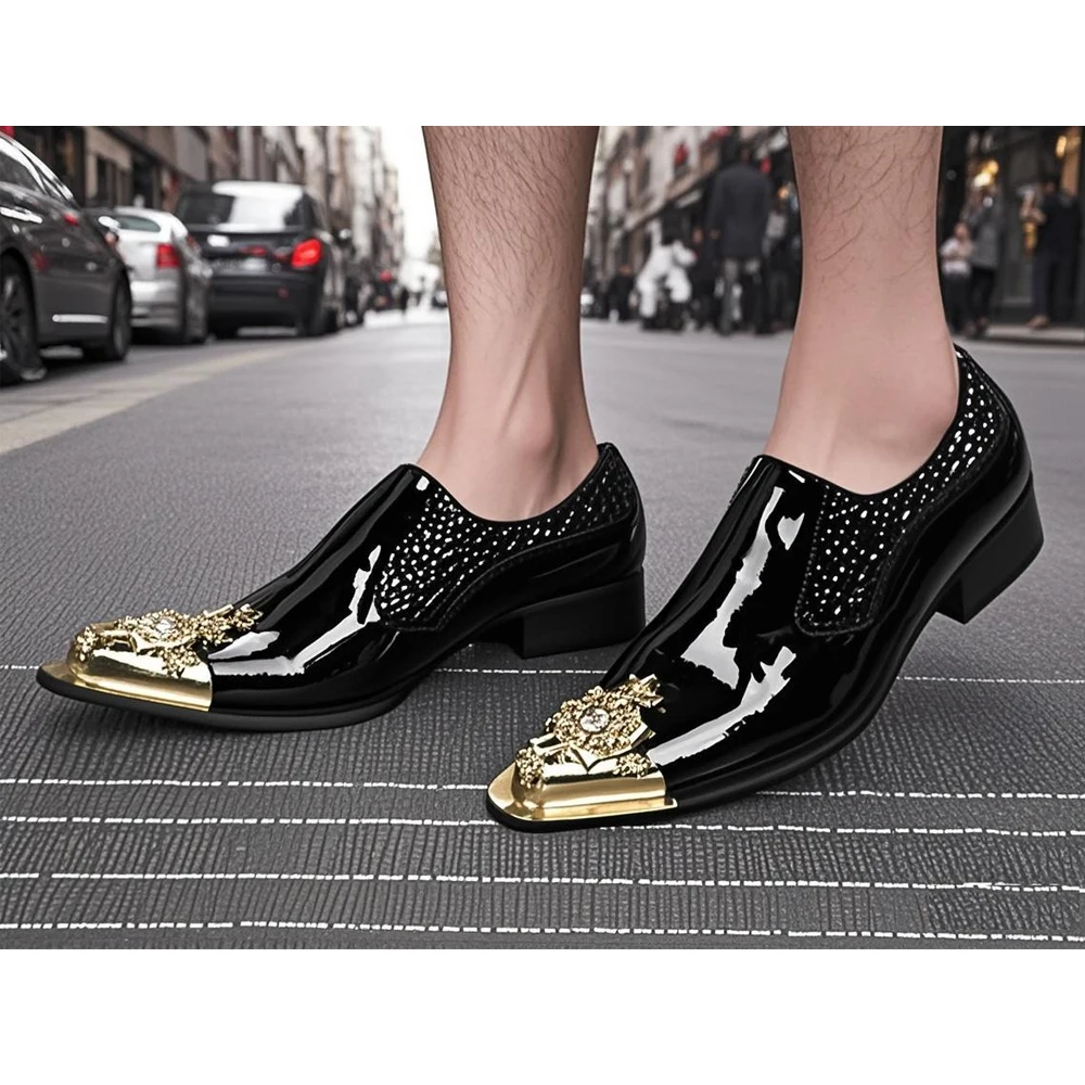 Men's Black Genuine Leather Snake‑Embossed Pointed‑Toe Luxury Dress Shoes Dragon‑Head Decor Trendy Footwear For Summer Business