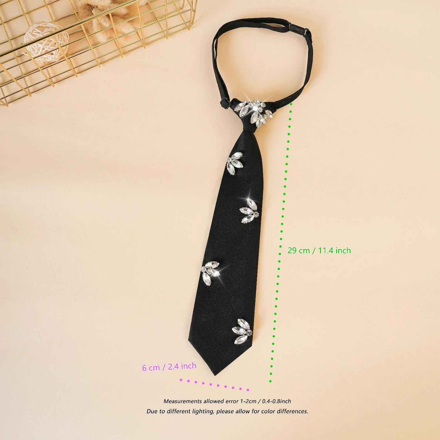 Fashionable Lady Solid Color Sparkly with Rhinestones Versatile New Tie - Image 3