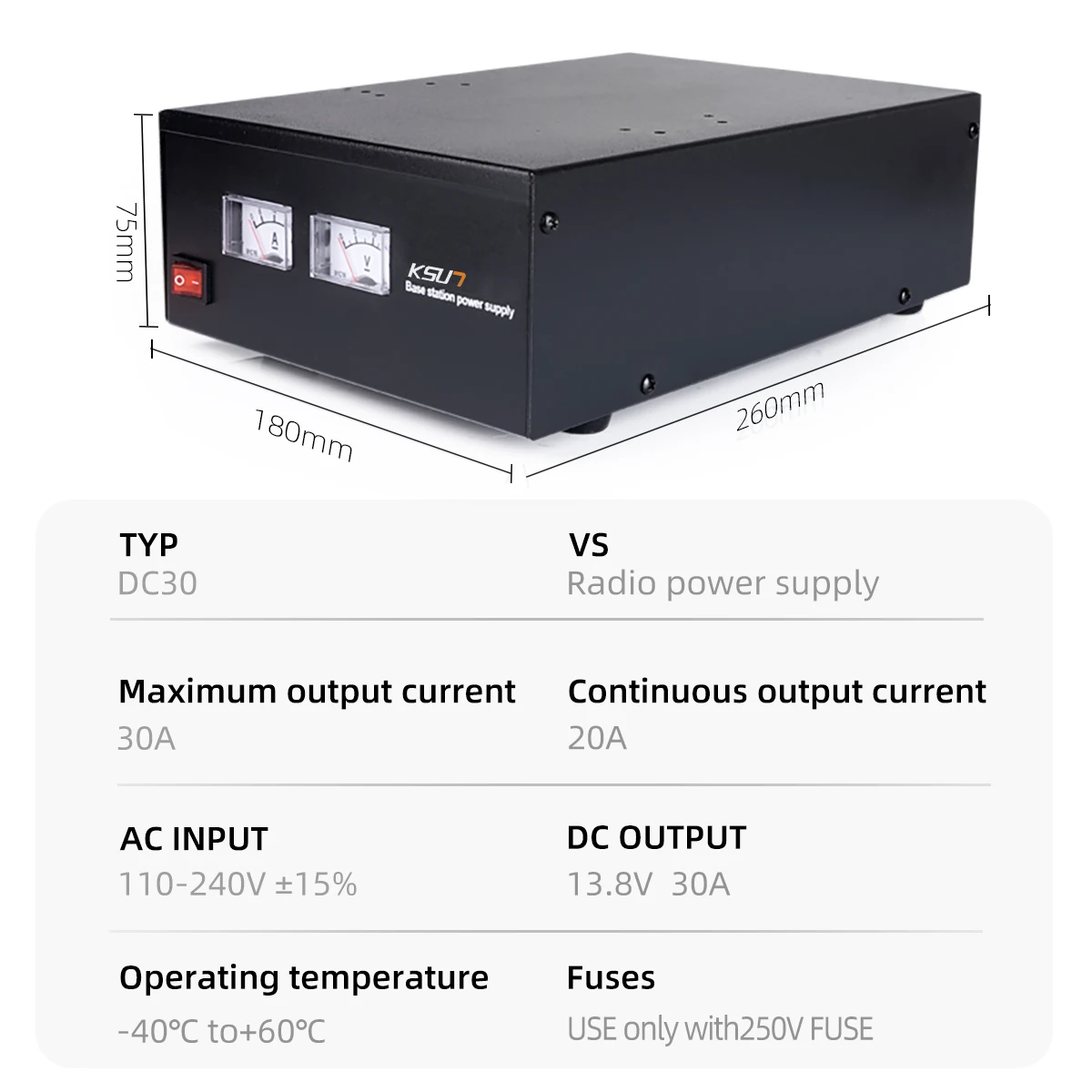 KSUN DC30 محطة تركيب السيارة 110-240 فولت 13.8 فولت استقرت تيار مستمر 20A التيار المتناوب 30A محطة طاقة راديو لاسلكي تخاطب #3