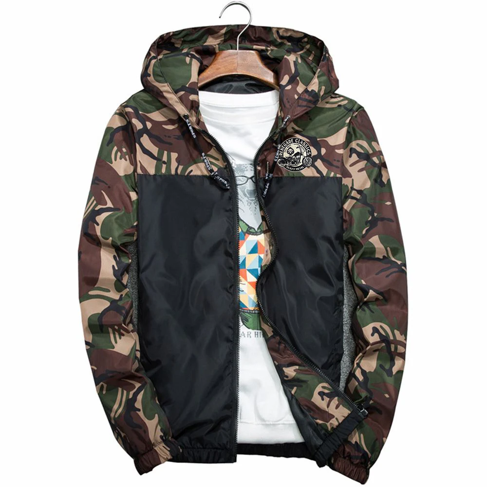 Autumn Coat Vintage Glory Bounds Motorcycle USA Printing Camouflage Windproof Waterproof Cardigan Hooded Mens Sweatshirt