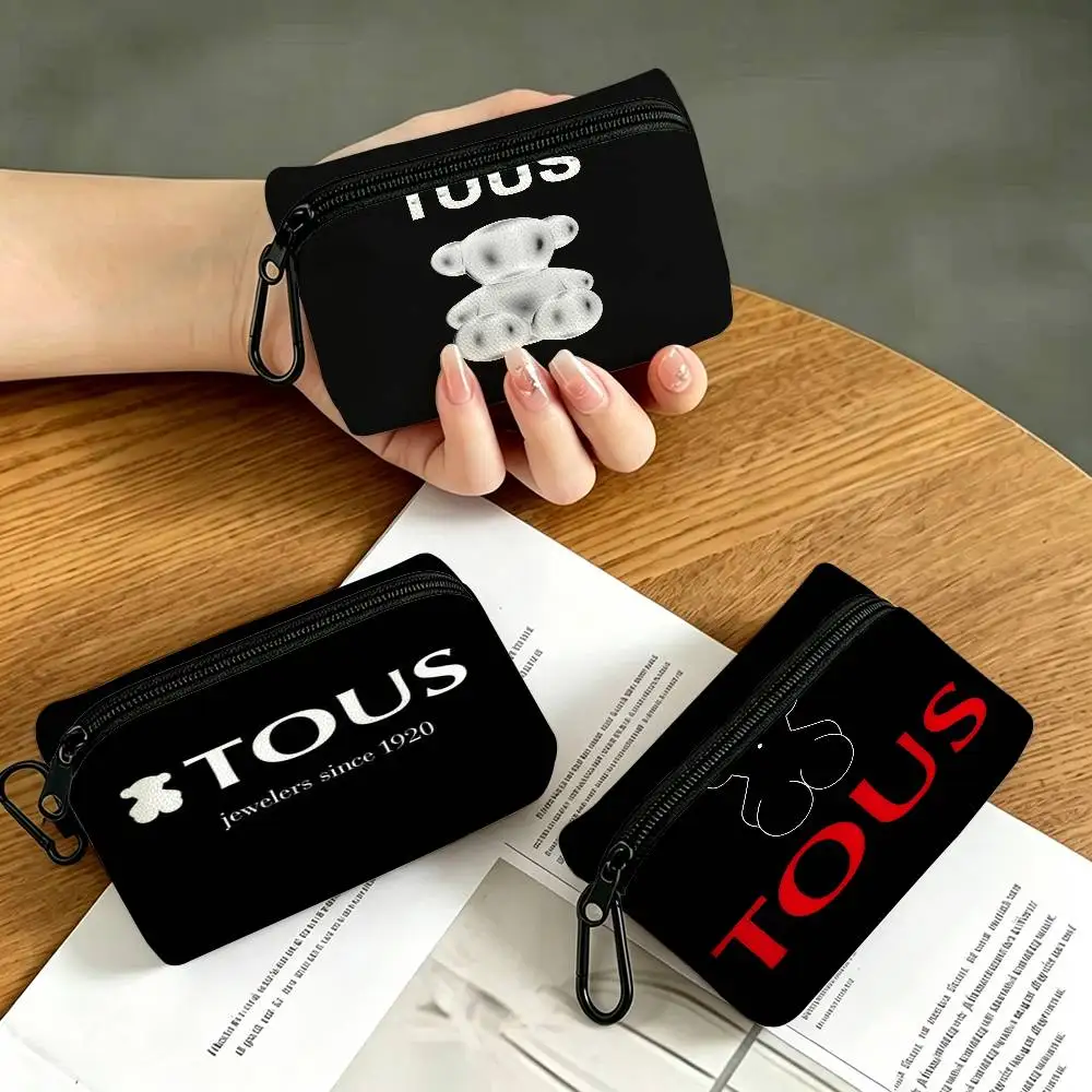 T-TOUS Sweet-Tender Portable Mini Oxford Cloth Coin Purse With Carabiner Hook Zipper Key Card Earphone Storage Wallet