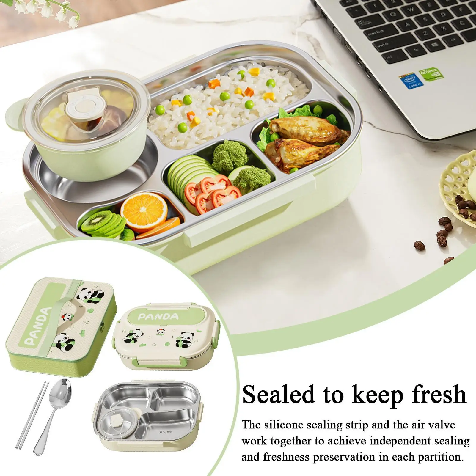 

Набор ланч-боксов для детей, милые контейнеры для ланч-боксов для взрослых, контейнеры для еды из нержавеющей стали с посудой для работы, школы, детей и взрослых