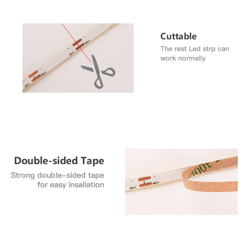 4mm Sky Blue Super Slim COB LED Strip Light 15000K 480led DC12V For Room Car FOB Decor Flexible Ribbon Linear Lighting Tape