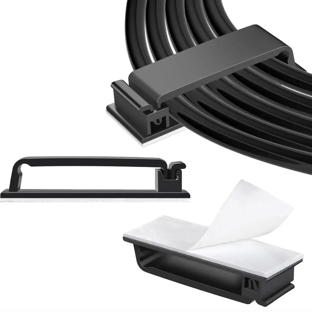 Cord Manager Self-adhesive Cable Organizer Black White Plastic Cable Clamp Cable Management Desk Home Office