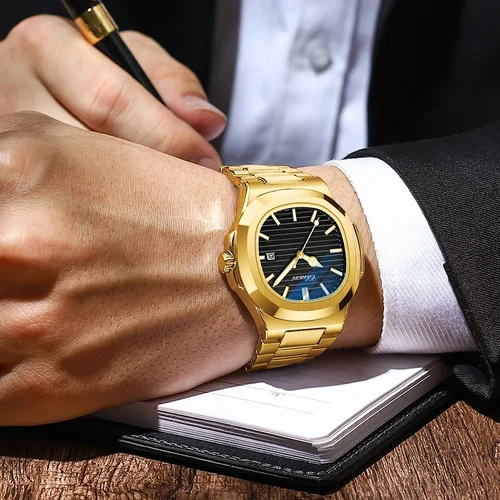 CHENXI 8222 reloj de negocios informal luminoso de acero inoxidable dorado de lujo para hombres relojes de pulsera de cuarzo de moda resistente al agua