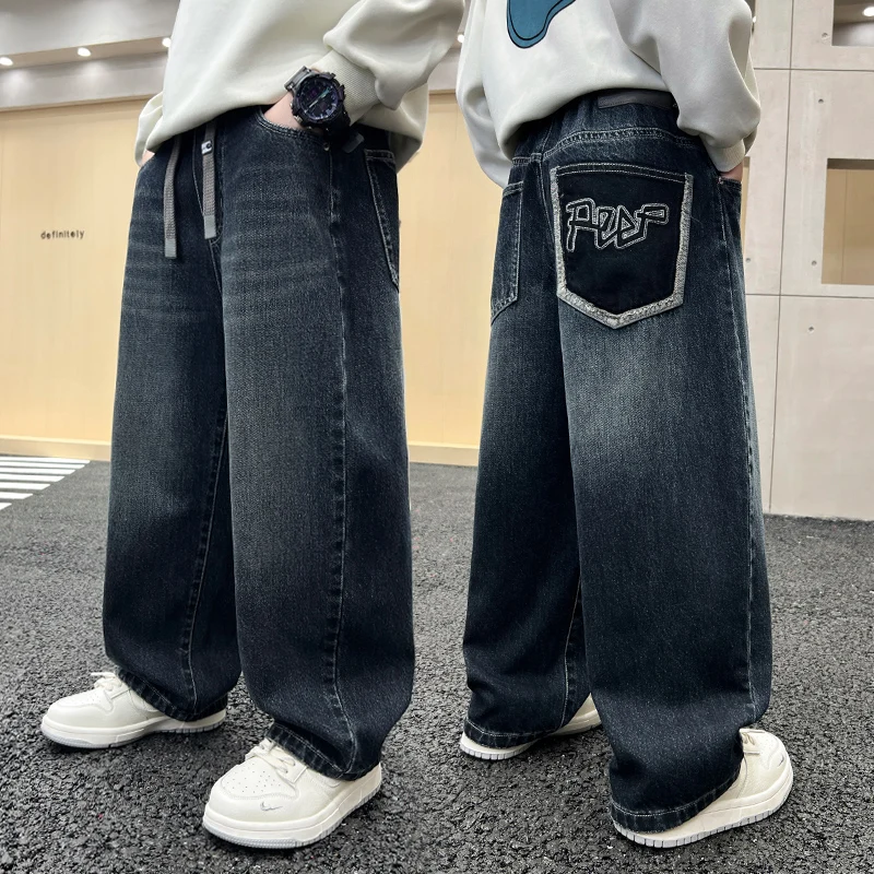 

2025 Autumn New Fashion Wide Leg Jeans Comfortable, Individual, Stylish Boys Casual Long Pants