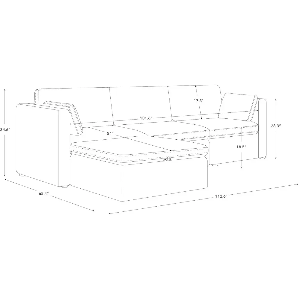 Oversized Modular Sectional Fabric Sofa Set, L Shaped Modular Sectional Couch, 112 Inch Width, 4 Seat Modular Sofa with Ottoman