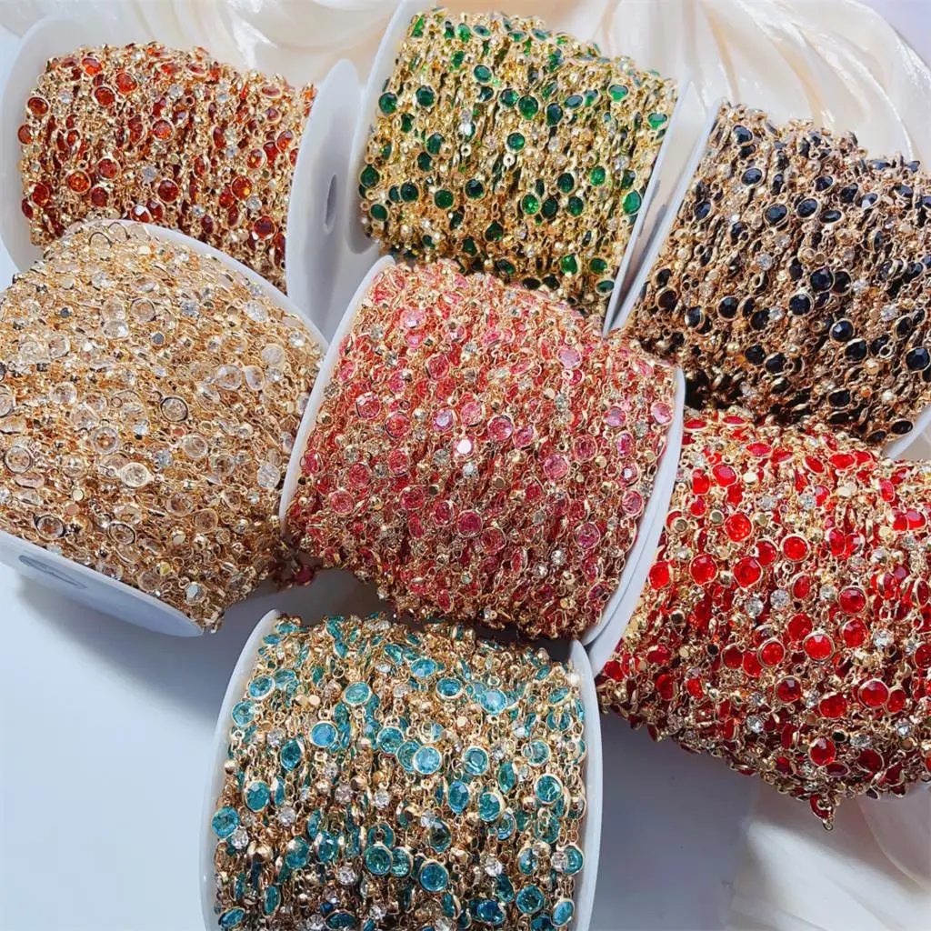 

1meter Colorful Crystal Beads Chains Glass KC Gold Color Chain for Necklace Bracelet DIY Jewelry Making Wholesale Supplies